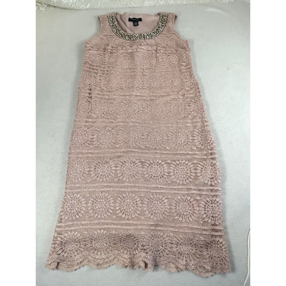 R&M Richards Lace Sheath Dress Women 6 Pink Embellished Cocktail Wedding Guest